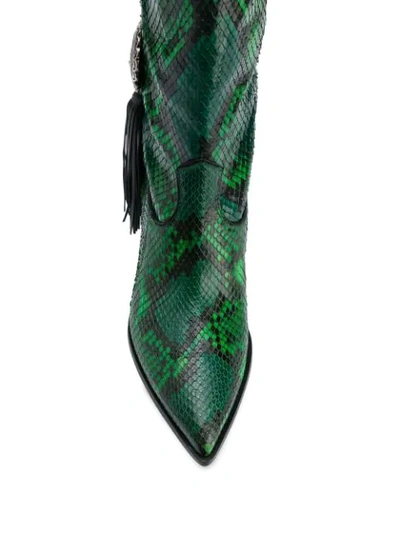 Shop Aquazzura Go West 70mm Snake-effect Boots In Green
