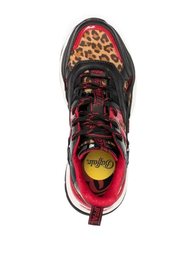 Buffalo Colour Block Panelled Sneakers In Leopard Print