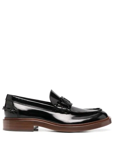 Shop Tod's Spiga Leather Loafers In Black