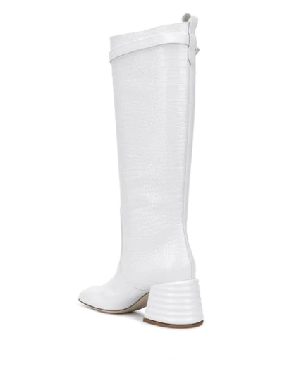 Shop Fendi Crocodile-effect Knee-high 75mm Boots In White