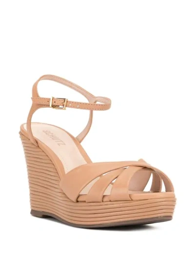 Shop Schutz Ribbed Wedge Sandals In Neutrals