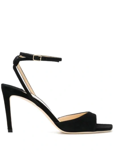 Shop Jimmy Choo Mori 85mm Suede Sandals In Black