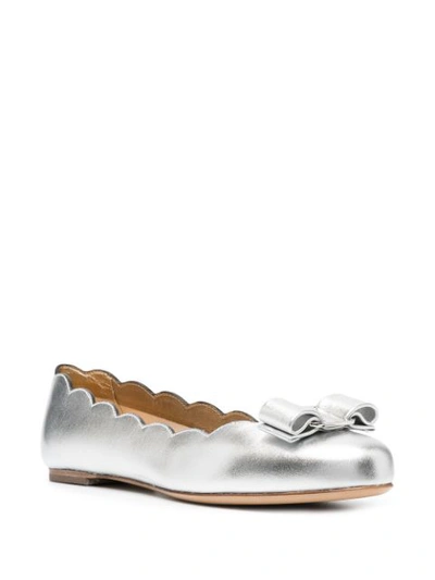 Shop Ferragamo Scalloped Edge Ballerina Shoes In Silver