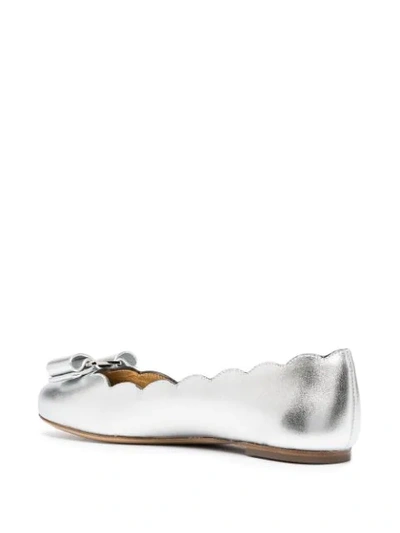 Shop Ferragamo Scalloped Edge Ballerina Shoes In Silver