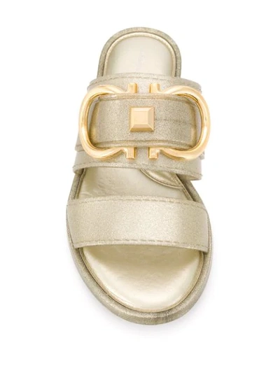 Shop Ferragamo Glitter Gancini Slider Sandals In Gold