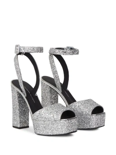 Shop Giuseppe Zanotti Laila Glitter Platform Sandals In Silver