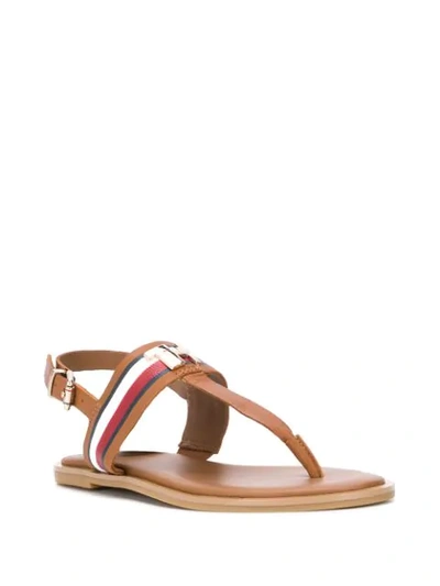 Shop Tommy Hilfiger Logo-plaque Ankle Sandals In Brown