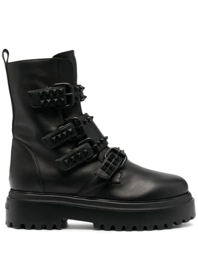 Shop Le Silla Stud-embellished Buckled Boots In Black