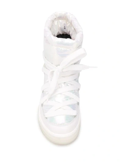 Shop Moncler Iridescent Padded Boots In White