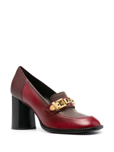 Shop Gucci Chain-detail Mid-heel Loafers In Red