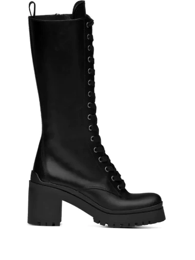 Shop Miu Miu Military-style Knee-high Boots In Black