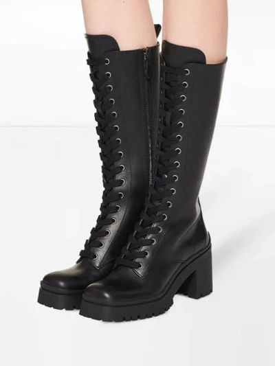 Shop Miu Miu Military-style Knee-high Boots In Black