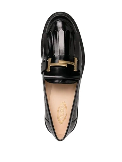 Shop Tod's Double T Buckle Loafers In Black