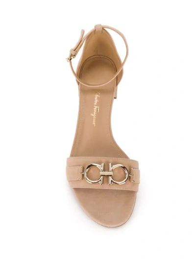 Shop Ferragamo Double Gancini Sandals In Neutrals