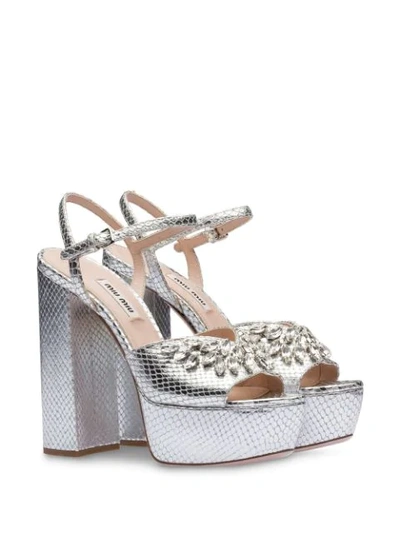 Miu Miu Python-print Leather Sandals In Silver