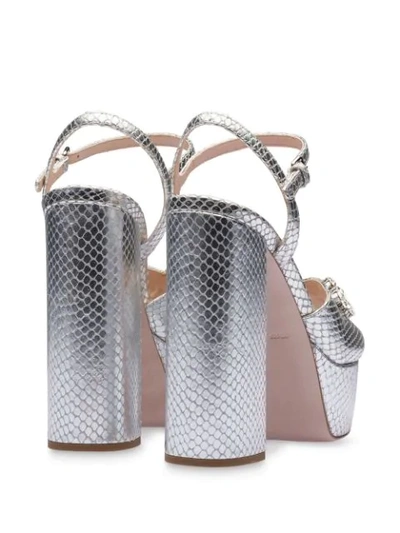 Miu Miu Python-print Leather Sandals In Silver