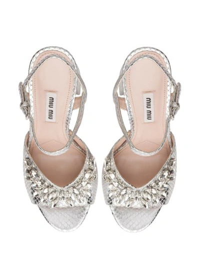 Miu Miu Python-print Leather Sandals In Silver