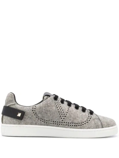 Shop Valentino Vlogo Perforated Sneakers In Grey