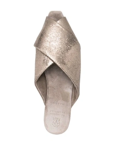 Shop Brunello Cucinelli Crossover Leather Slides In Gold