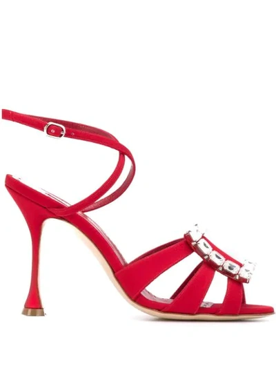 Shop Manolo Blahnik Ticuna Crystal Sandals In Red