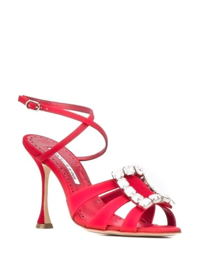 Shop Manolo Blahnik Ticuna Crystal Sandals In Red