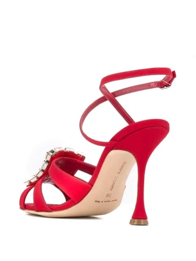 Shop Manolo Blahnik Ticuna Crystal Sandals In Red