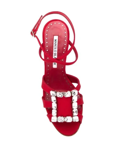 Shop Manolo Blahnik Ticuna Crystal Sandals In Red