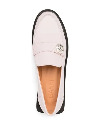 Shop Ganni Jewel Leather Moccasins In Pink