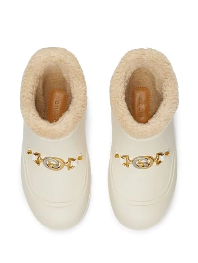 Shop Gucci Gg Horsebit Rubber Ankle Boots In White