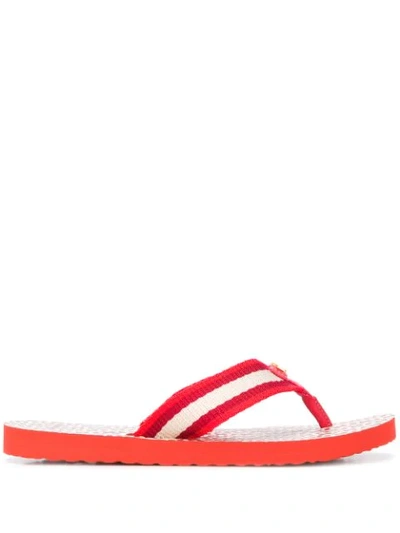 Shop Tory Burch Logo Flip Flops In Red