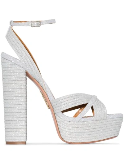 Aquazzura Sundance Plateau 140mm Platform Sandals In Silver Modesens