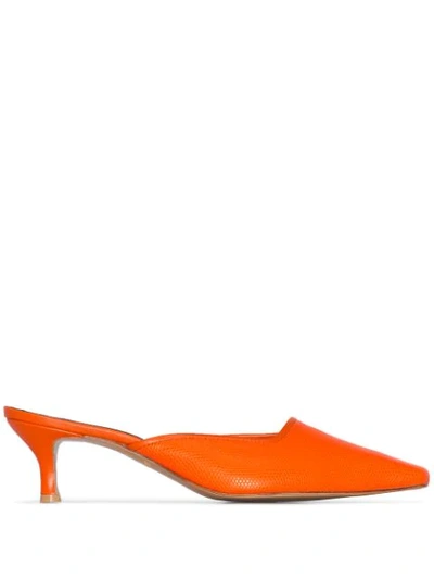 Shop Salondeju Lizard-effect Low-heel Mules In Orange