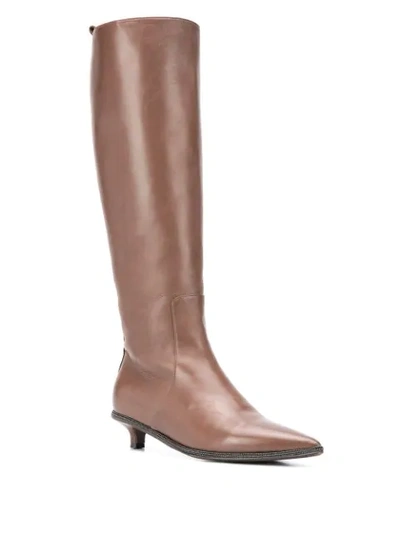 Shop Brunello Cucinelli Pointed Toe Knee-high Boots In Brown