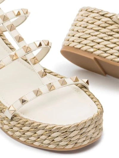 Shop Valentino Rockstud 55 Wedge Sandals In Neutrals