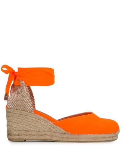 Shop Castaã±er Carina Wedge Sandals In Orange