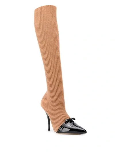 Shop Marco De Vincenzo Ribbed Knit Sock Boots In Neutrals