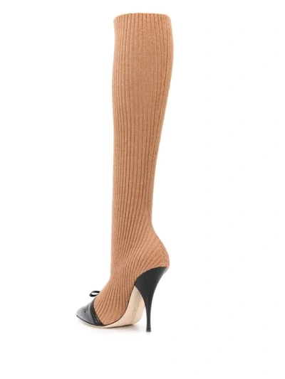 Shop Marco De Vincenzo Ribbed Knit Sock Boots In Neutrals