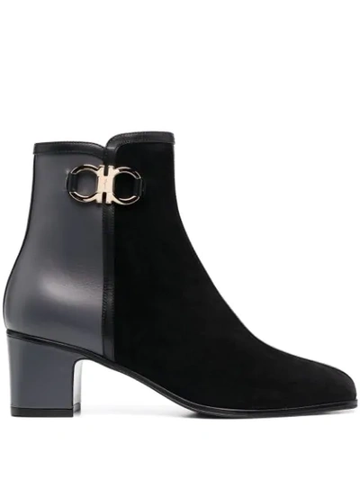 Shop Ferragamo Gancini Square-toe Ankle Boots In Black