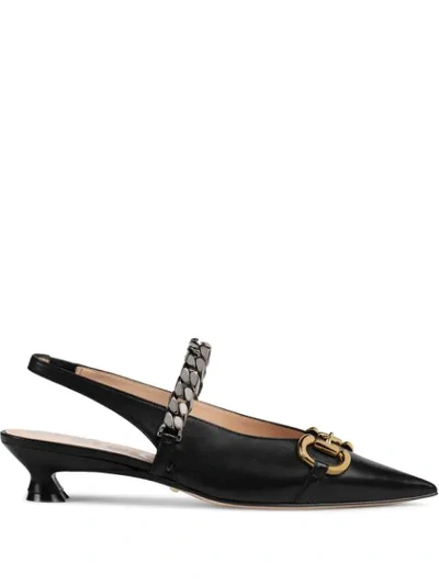 Shop Gucci Horsebit-detail Slingback Pumps In Black