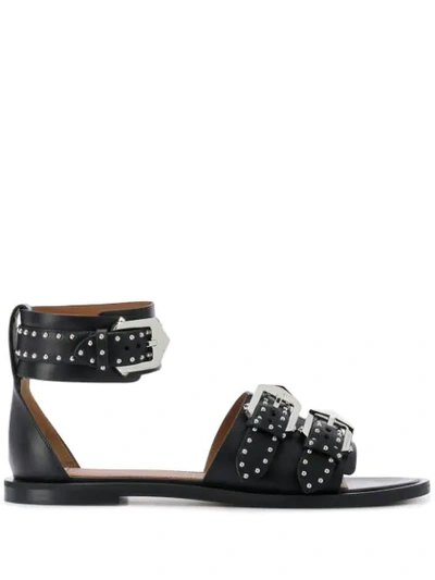 Shop Givenchy Studded Buckled Flat Sandals In Black