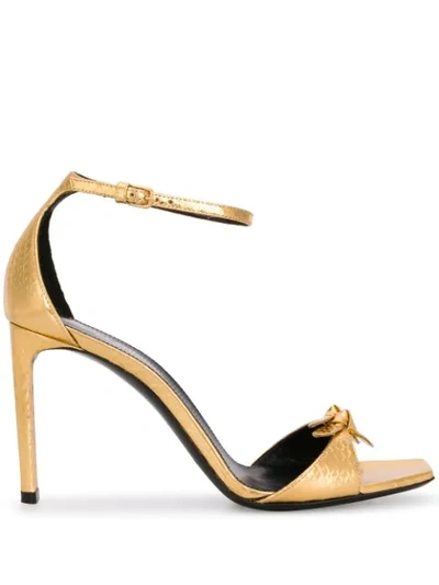 Shop Saint Laurent Bea Bow Details Sandals In Gold