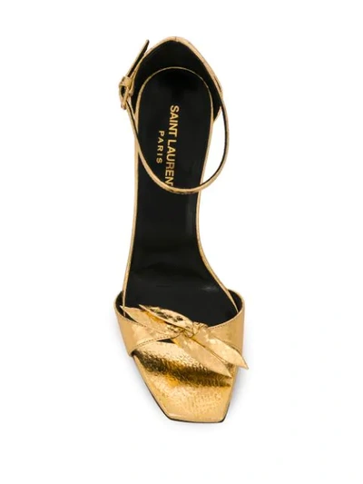 Shop Saint Laurent Bea Bow Details Sandals In Gold