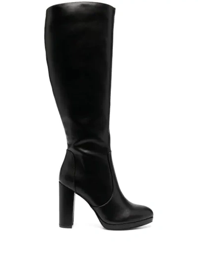 Shop Buffalo Marie Block Heel Knee Boots In Black