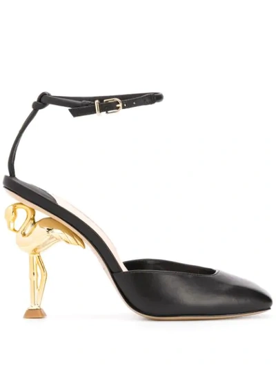 Shop Sophia Webster Flo Flamingo Leather Pumps In Black