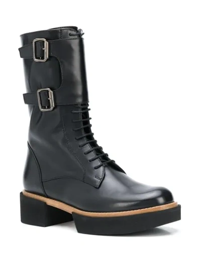 Paloma Barceló Paloma Barcelò Combat Boot In Black Nappa With Buckles In Black