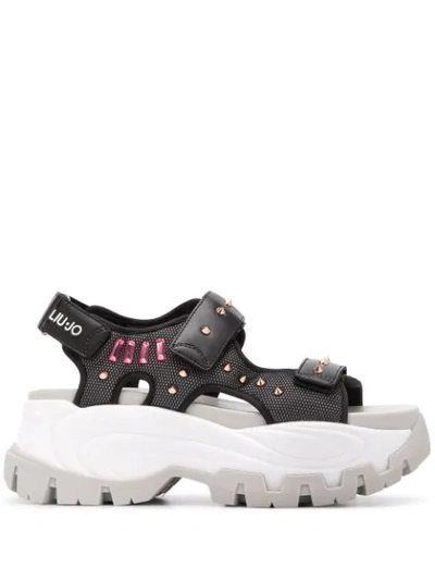 Shop Liu •jo Studded Platform Sole Sandals In Black