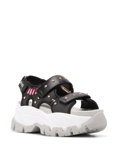 Shop Liu •jo Studded Platform Sole Sandals In Black