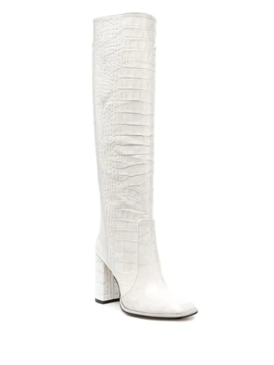 Shop Paris Texas Crocodile Effect Square Toe Boots In Grey