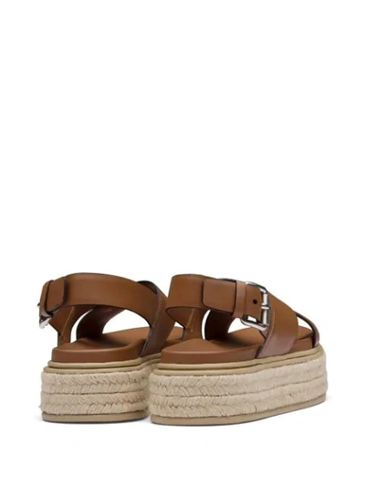 Shop Prada Leather Platform Sandals In Brown