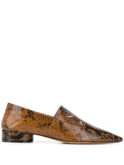 Shop Maison Margiela Snakeskin-print Pointed Loafers In Brown